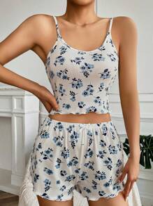 印花木耳邊睡衣套裝 - 白色 - 查看 6