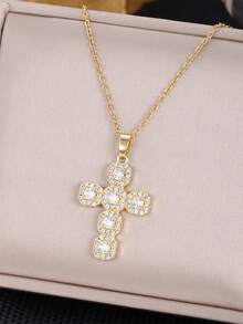 Nooxian Vòng cổ chữ thập đính đá Zirconia - Vàng - Xem 4