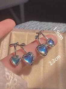 1 đôi Bông tai trái tim hợp kim ngọt ngào và mát mẻ & bông tai hình quả anh đào màu xanh cho phụ nữ mặc hàng ngày - Nhiều màu - Xem 5