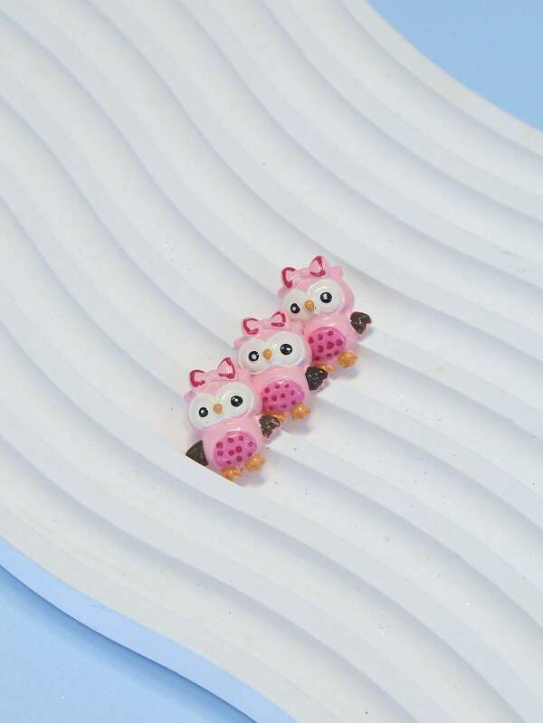 3pcs/set Pink Cute Owl Shaped Polyresin DIY Jewelry Accessories SHEIN USA