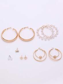 6對/套歐式和美式風格極簡高分耳環套裝適合女士帶多用途設計 - 彩色 - 查看 4