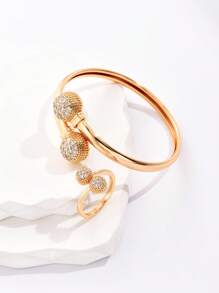 con diseño de diamante de imitación Brazalete & Anillo de envoltura - Amarillo Oro - Ver 1