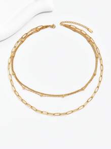 珠子裝飾多層次項鍊 - 金黃色 - 查看 3