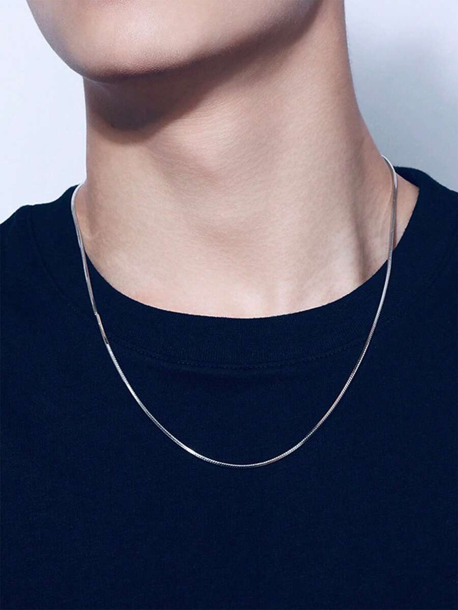 1入組不銹鋼蛇骨圓形蛇鏈項鍊簡約經典鈦鋼男士鏈項鍊 - 銀色 - 查看 1