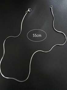 1入組不銹鋼蛇骨圓形蛇鏈項鍊簡約經典鈦鋼男士鏈項鍊 - 銀色 - 查看 5