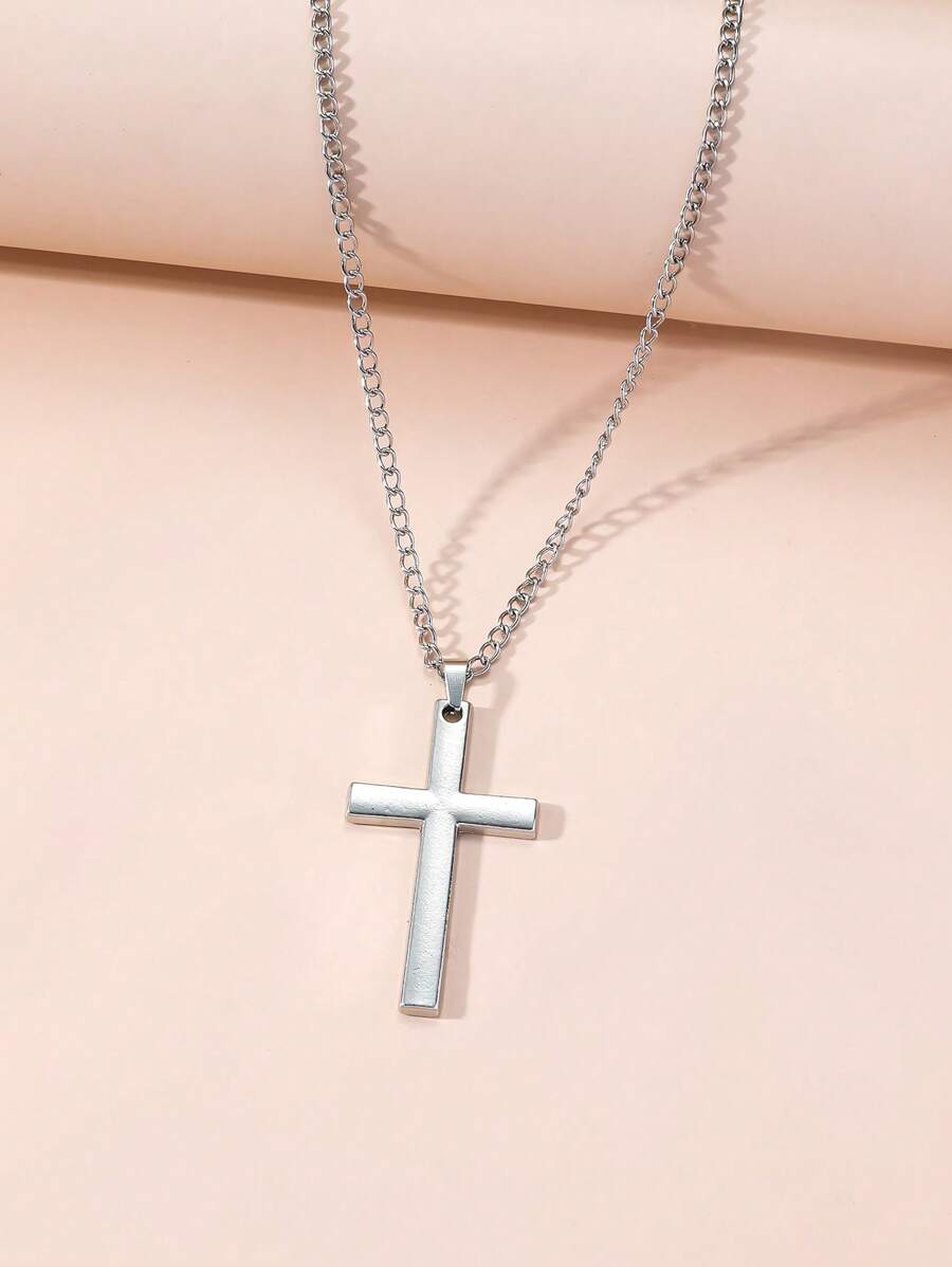 1 Mặt Dây Chuyền Đeo Chéo Đơn Giản Họa Tiết Kim Loại Unisex Dây Chuyền Vòng Cổ Cho Nam Và Nữ - Bạc - Xem 1