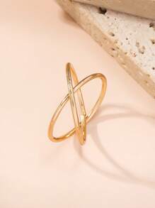 單只簡單圓形X十字交叉設計別緻極簡女士戒指