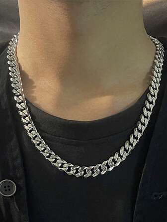 1pc Six-sided Milled Titanium Steel Men's Necklace, Hip Hop Style Linked Chunky Chain