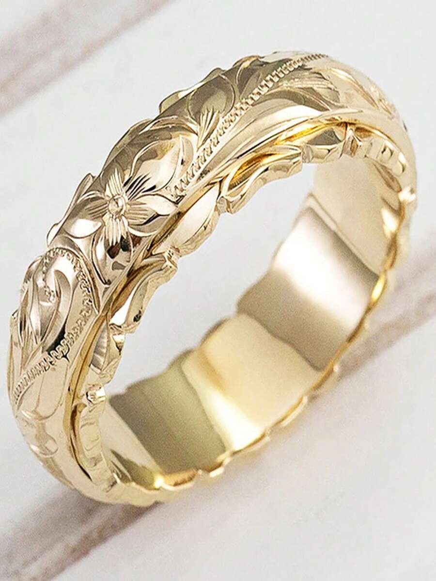1 件时尚铜花装饰戒指，适合女士婚礼装饰情人节、妈妈、母亲、母亲节、礼物 - 金色 - 查看 1