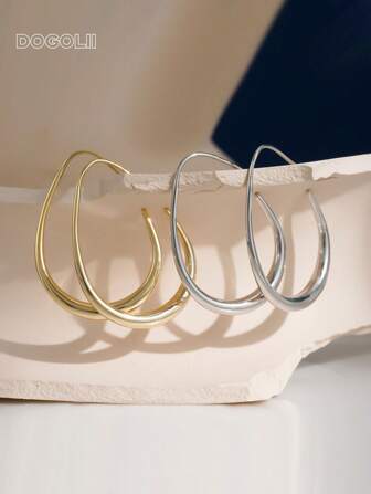 1pair Minimalist Cool Lady Copper Geometric Water Drop Round Circle Big Hoop Drop Earrings Dating Gift