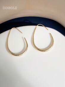 1pair Minimalist Cool Lady Copper Geometric Water Drop Round Circle Big Hoop Drop Earrings Dating Gift - Yellow Gold - View 4