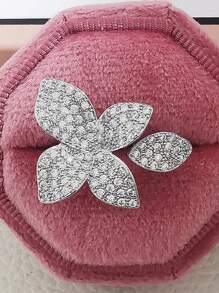 1pc Fancy Copper Rhinestone Flower Decor Ring For Women For Daily Decoration Valentines - Silver - View 3