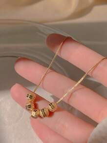 1pc Metallic Beaded Pendant Necklace For Women, Perfect For Summer Date Night - Yellow Gold - View 1