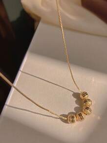 1pc Metallic Beaded Pendant Necklace For Women, Perfect For Summer Date Night - Yellow Gold - View 5