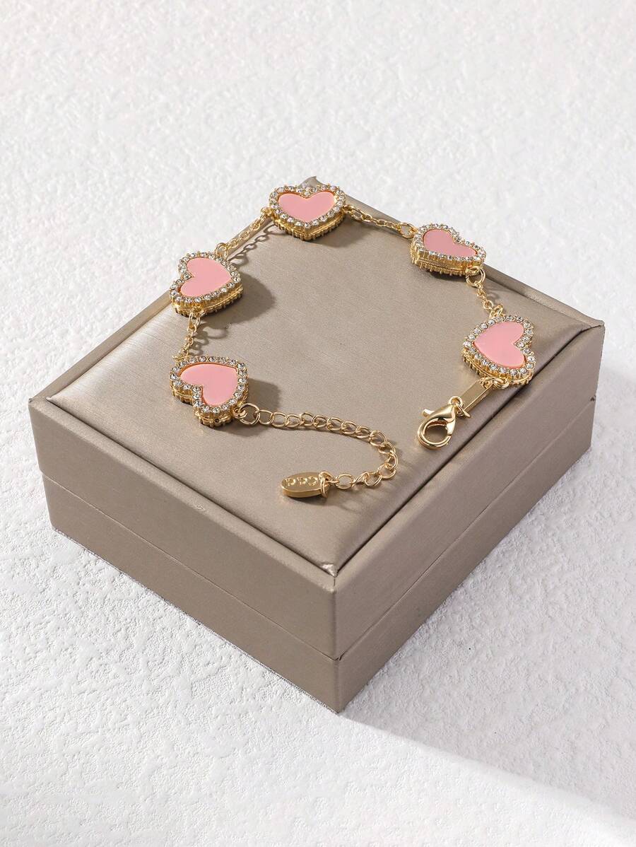 1Pc Màu Hồng Hình Trái Tim Kim Cương Giả Trang Trí Sang Trọng Và Người Phụ Nữ Sang Trọng Dây Chuyền Vòng Tay (Không Có Hộp Đóng Gói) - Nhiều màu - Xem 1
