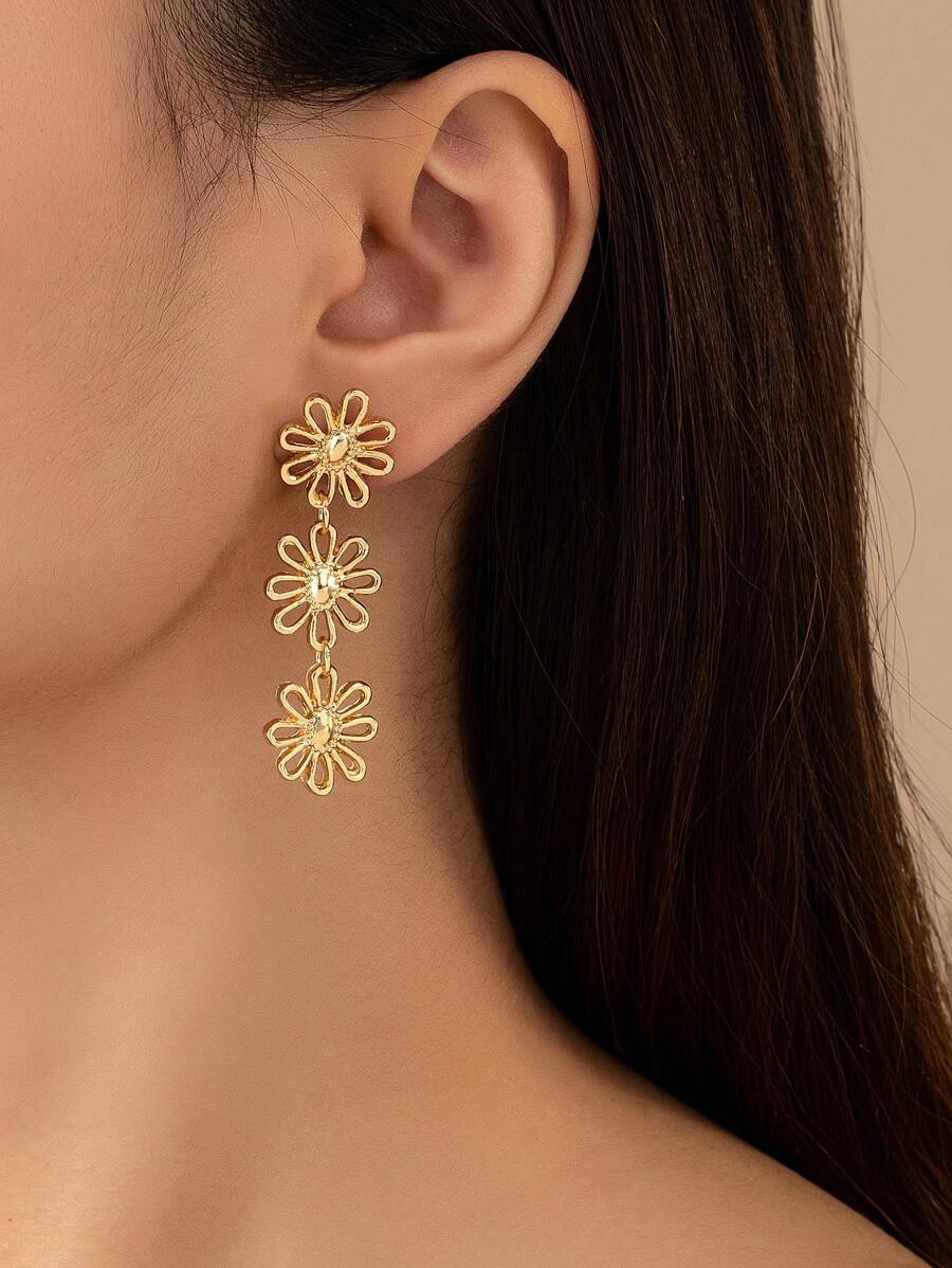 1 对时尚花朵流苏镂空耳坠，适合女士情人节、妈妈、母亲、母亲节、礼物 - 金黃色 - 查看 1