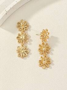1 对时尚花朵流苏镂空耳坠，适合女士情人节、妈妈、母亲、母亲节、礼物 - 金黃色 - 查看 5