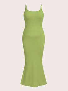 SHEIN EZwear Vestido de tirantes unicolor - Verde - Ver 1