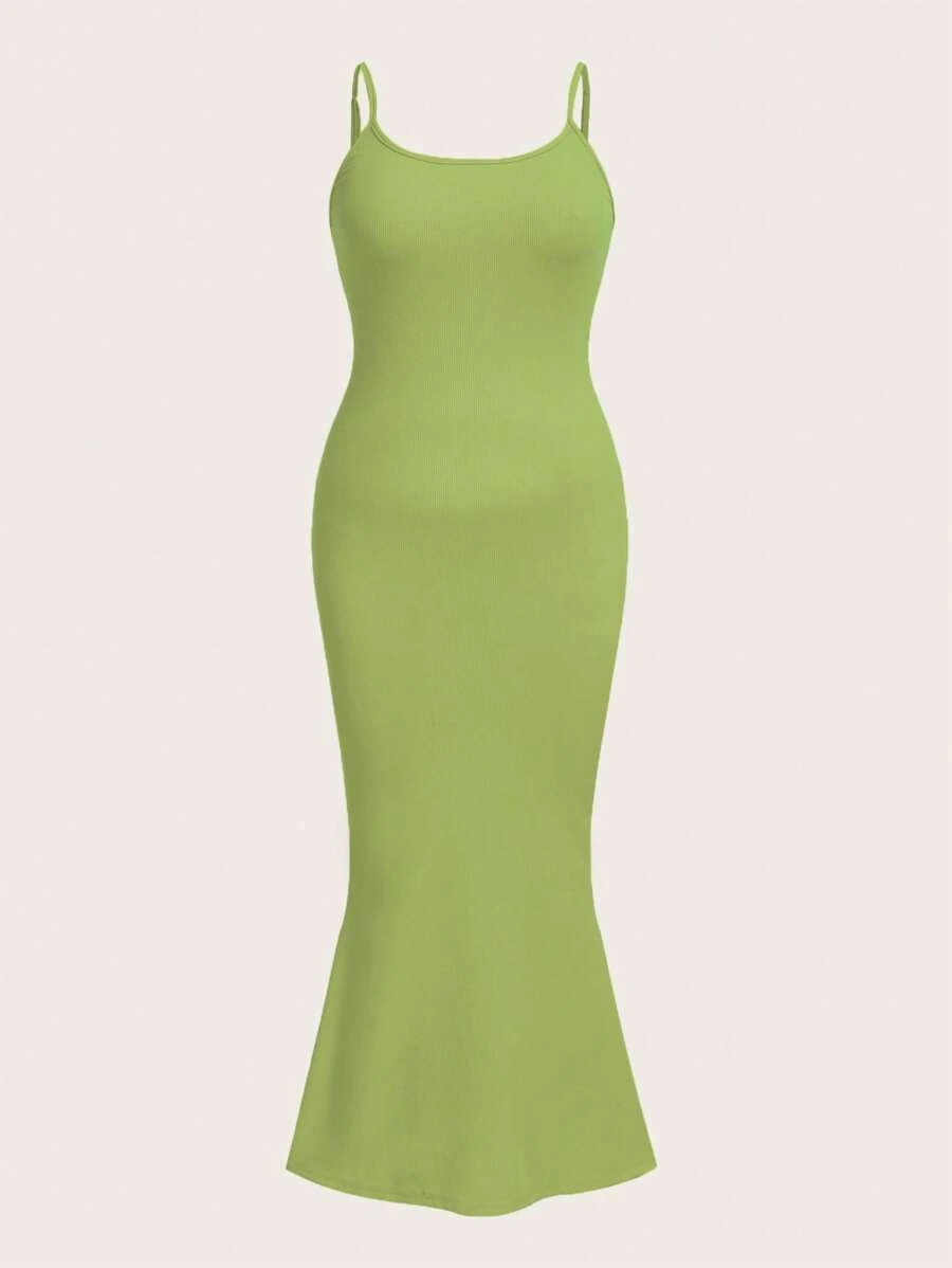 SHEIN EZwear Vestido de tirantes unicolor - Verde - Ver 1