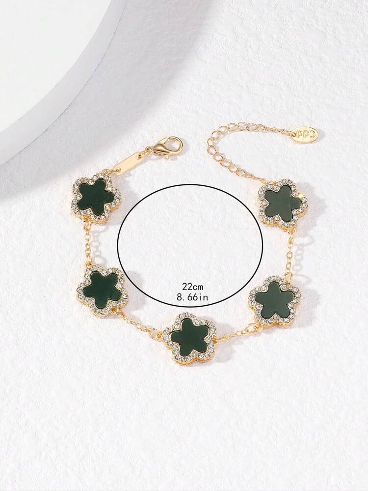 1pc Green Clover Shape Rhinestone Decor Fashionable & Elegant Women's Chain Bracelet (No Package Box) Valentines