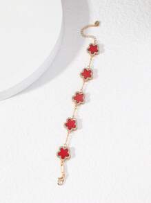 1 pièce Bracelet chaîne pour femmes de haute qualité, mode, avec décor de trèfle strass rouge (sans boîte), Saint-Valentin