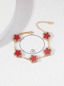 1 pièce Bracelet chaîne pour femmes de haute qualité, mode, avec décor de trèfle strass rouge (sans boîte), Saint-Valentin