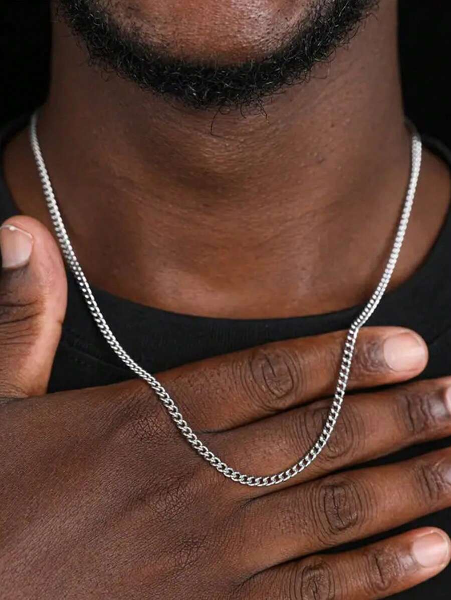 Nooxian 1pc Men's & Personalized Titanium Steel Chain Necklace - Silver - View 1