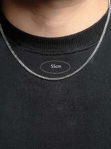 Nooxian 1pc Men's & Personalized Titanium Steel Chain Necklace - Silver - View 3