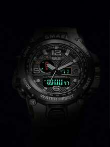 SMAEL 1入組男士綠色迷彩圖案樹脂錶帶運動型日期鬧鐘防水圓形錶盤數字手錶適合日常生活 - 軍綠色 - 查看 2