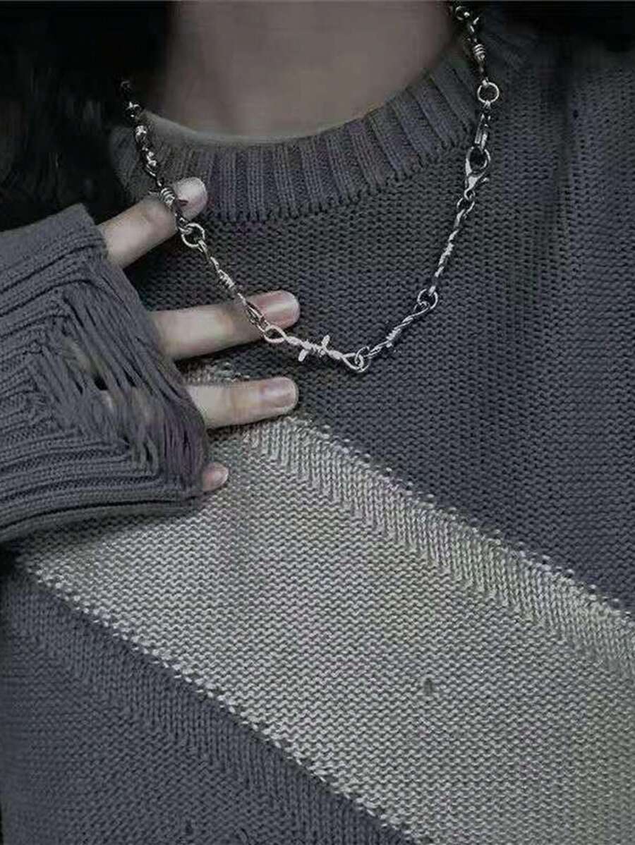 1入組復古合金多刺鎖鎖骨鏈項鍊中性日常佩戴