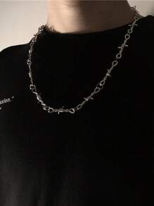 1入組復古合金多刺鎖鎖骨鏈項鍊中性日常佩戴 - 銀色 - 查看 5