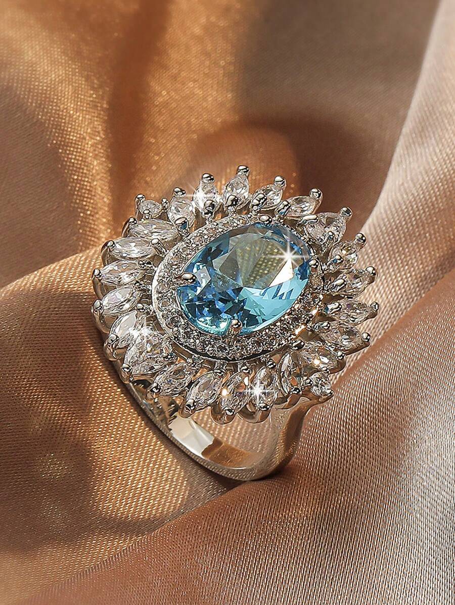 1 Chiếc Nhẫn Trang Trí Đính Đá Cubic Zirconia Quyến Rũ Dành Cho Nữ Dự Tiệc - Bạc - Xem 1