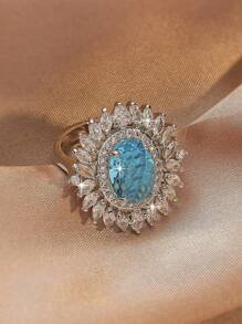 1 Chiếc Nhẫn Trang Trí Đính Đá Cubic Zirconia Quyến Rũ Dành Cho Nữ Dự Tiệc - Bạc - Xem 2