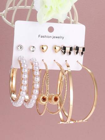6pairs/set European and Americana Minimalist High-End Earring Set and Hoop Set For Women, Versatile and Elegant