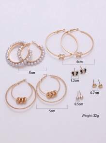 6pairs/set European and Americana Minimalist High-End Earring Set and Hoop Set For Women, Versatile and Elegant - Multicolor - View 5