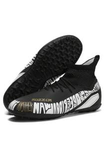 Men Letter Graphic Lace Up Front Soccer Shoes, Sporty Outdoor Sneakers - Black - View 3