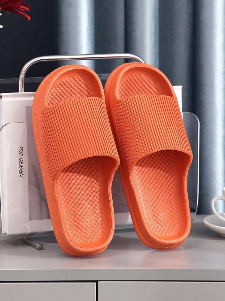Women Minimalist Single Band Slides, Fashion Bathroom EVA Slides - Orange - View 4