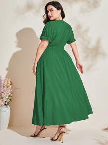 Modelyn Đầm Plus Size Trọn gói Dải chun màu trơn Giải trí - màu xanh lá - Xem 2