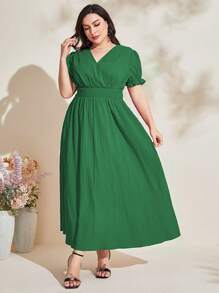 Modelyn Đầm Plus Size Trọn gói Dải chun màu trơn Giải trí - màu xanh lá - Xem 3