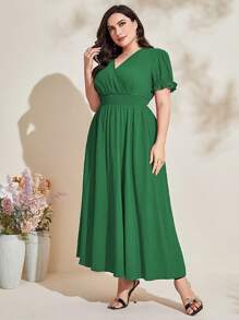 Modelyn Đầm Plus Size Trọn gói Dải chun màu trơn Giải trí - màu xanh lá - Xem 5