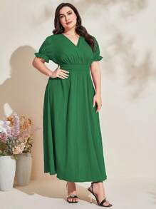 Modelyn Đầm Plus Size Trọn gói Dải chun màu trơn Giải trí - màu xanh lá - Xem 6