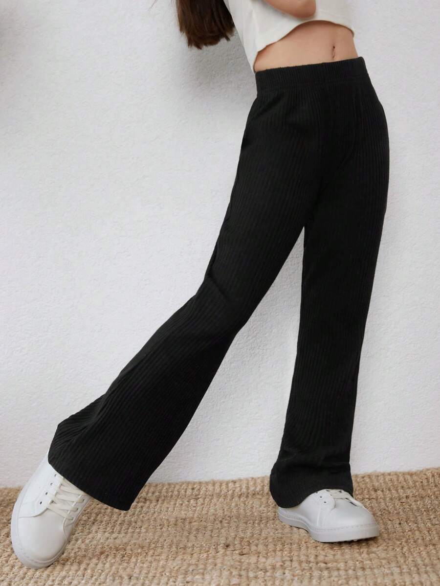 RueChic Girls Solid Flare Leg Pants - Black - View 1