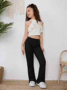 RueChic Girls Solid Flare Leg Pants - Black - View 5