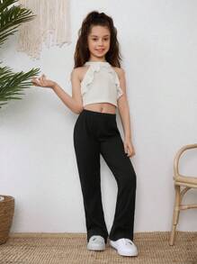 RueChic Girls Solid Flare Leg Pants - Black - View 6