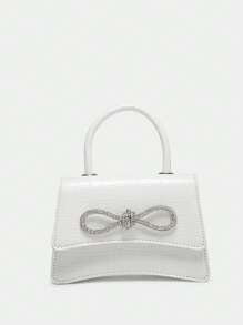 Bolso pequeño cuadrado con decoración de strass y lazo, con estampado de cocodrilo y asa superior, perfecto como regalo de San Valentín para ella, la mejor opción de regalo de San Valentín