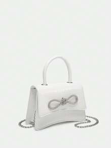 Bolso pequeño cuadrado con decoración de strass y lazo, con estampado de cocodrilo y asa superior, perfecto como regalo de San Valentín para ella, la mejor opción de regalo de San Valentín
