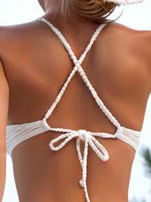 Swim Vcay Summer Beach Tie Side Cut Out Bikini Set - White - View 4