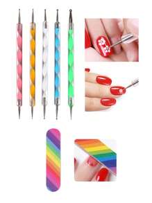 37 piezas Manicura Pluma & Manicura con diamante de imitación & Set lima de uña - Multicolor - Ver 4