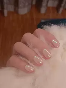 24入組短方形珠光效果全覆蓋女式假指甲套裝升級您造型 - 藕粉色 - 查看 1