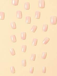 24入組短方形珠光效果全覆蓋女式假指甲套裝升級您造型 - 藕粉色 - 查看 5